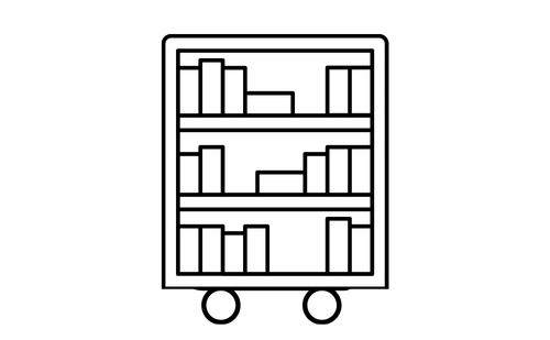 Image of a rolling book shelf full of books